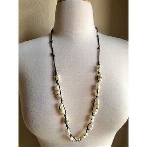 J crew faux pearl black string long necklace
